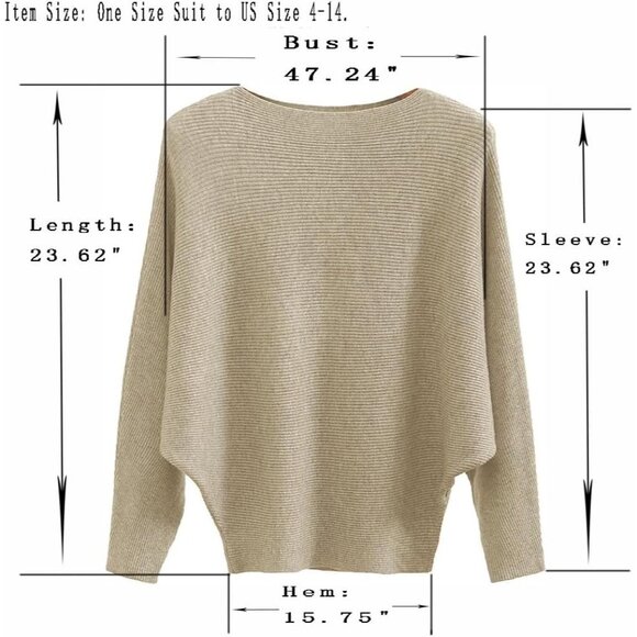 Women's Knit Sweater Oversized Batwing Sleeves Boat Neck One Size Casual - Picture 4 of 4